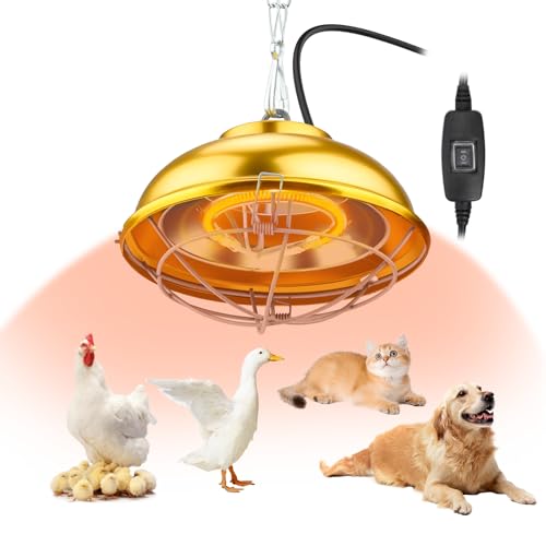 Heat Lamp for Chicken Coop, 300 Watts chicken coop heater with Adjust 2 Mode temperature &Hanging Height,Waterproof,Forlndoor & Outdoor Used,Suitable for Amphibians,Chick, Duck,Pets (round 300W) - color: round 300W
