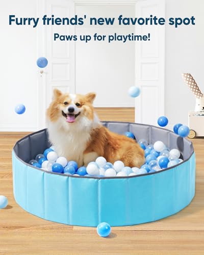 Hikiddy Foldable Ball Pit for Dogs, 31.5 Inch Ball Pits for Babies Toddlers Round, Kiddie Baby Playpen Ball Pool, Idea Toy Gift for Babies-Balls NOT Included (Light Blue) - color: Light Blue-80