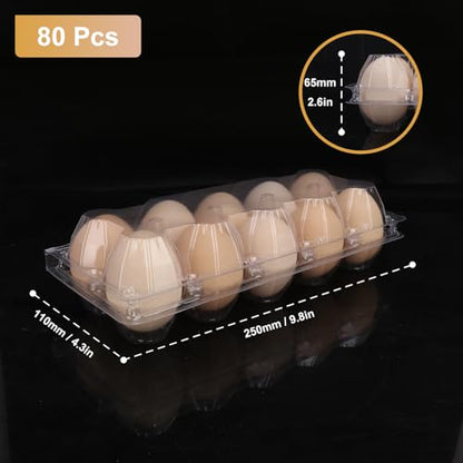 80 Pack Bulk Egg Cartons, Clear Plastic Chicken Egg Holders, Egg Tray Carton Holder for Home & Kitchen, Farm & Market Use, An Eco-Friendly Egg Storage Solution, 10 Grids(Medium Size) - size: 80 Pack Egg Cartons 10 Grids