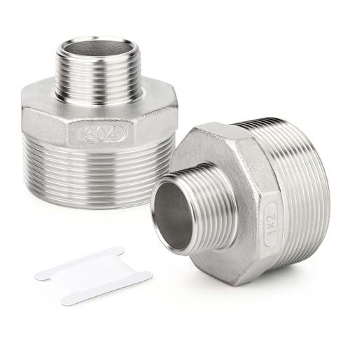 TAISHER 2PCS Cast 304 Stainless Steel Hex Nipple, Reducer Pipe Fitting 2" NPT Male x 1" NPT Male - size: 2" NPT x 1" NPT
