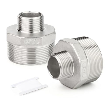 TAISHER 2PCS Cast 304 Stainless Steel Hex Nipple, Reducer Pipe Fitting 2" NPT Male x 1" NPT Male - size: 2" NPT x 1" NPT
