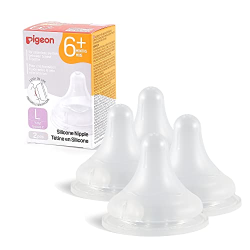 Pigeon Silicone Nipple (L) with Latch-On Line, Natural Feel, 6+ Months, 4 Counts - color: 6m+, L, 4 counts