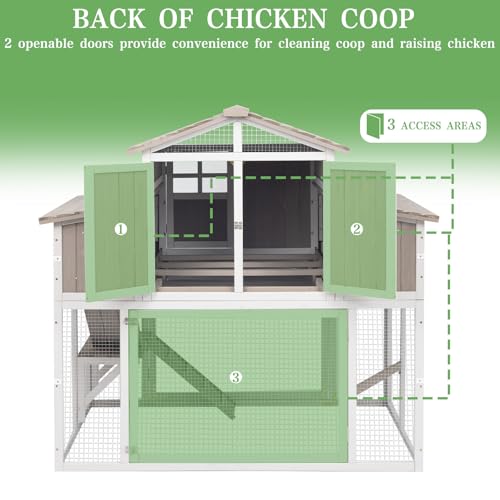 Gowoodhut 115.36"L 2-Story Chicken Coop with Extra Large Run Cage,Chicken House Hen House with 2 Large Nesting Boxes,Expandable Poultry Cage for 4-6 Hens with 6 Perching Bars,Pull-out Tray,Ramps(Grey) - size: PET85+Extra Run Cage-Grey
