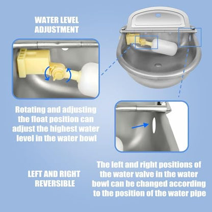 Ademon Automatic Animal Drinking Water Bowl with Float Valve, Standard Pipe, Stainless Steel Waterer Feeder Farm Dog Dispenser Kit Self Filling for Livestock Horse Goat Water Trough - size: Standard Setup (Essential)