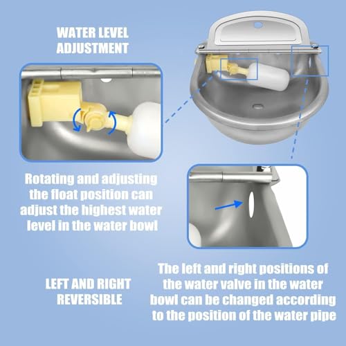 Ademon Automatic Animal Drinking Water Bowl with Float Valve, Standard Pipe, Stainless Steel Waterer Feeder Farm Dog Dispenser Kit Self Filling for Livestock Horse Goat Water Trough - size: Standard Setup (Essential)