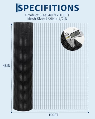Hardware Cloth 1/2 inch 4 x 100ft Chicken Wire Fencing, Hot-Dipped Galvanized After Welding Garden Plant Supports Welded Metal Chicken Wire Poultry Animal Netting Cage Screen - size: 1/2" x 1/2" 19GA 4'×100'