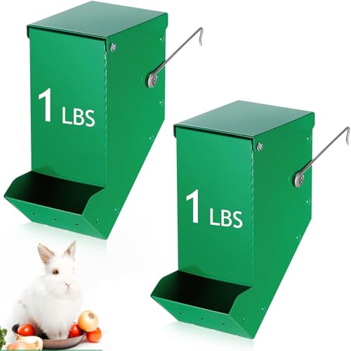 Maxcheck 2 Pcs Rabbit Feeder for Cages Small Animal Food Pellet Dispenser with Lid Metal Chicken Grit Oyster Shell Squirrel Feeders Outside(3.2 Inches,Mesh Bottom,Green) - color: Green, size: 3.2 Inches