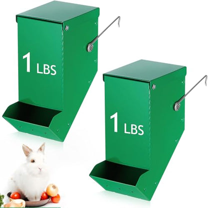 Maxcheck 2 Pcs Rabbit Feeder for Cages Small Animal Food Pellet Dispenser with Lid Metal Chicken Grit Oyster Shell Squirrel Feeders Outside(3.2 Inches,Mesh Bottom,Green) - color: Green, size: 3.2 Inches