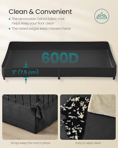 SONGMICS Guinea Pig Cages, Metal Grid Small Animal Playpen with Waterproof Washable Liner, 2 Separate Spaces for Rabbits, Ferrets, Bunnies, Hedgehogs，48.4 x 24.8 x 18.1 Inches, Black ULPI07H - color: Black, size: 48.4"L x 24.8"W x 18.1"H, style: 7 Panels