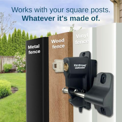 Weatherables Keystone 1-Sided Heavy Duty Lockable Gate Latch – Nylon Polymer Fence Gate Latch with Self-Latching Gate Lock – Made for Easy Installation on Metal, Wood & Vinyl Fences, Keyed Alike - style: 1-Side Polymer