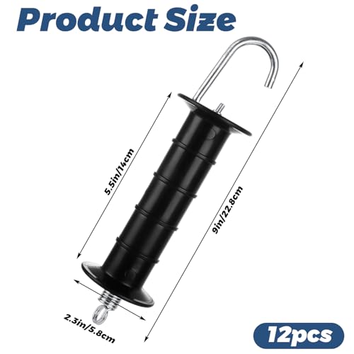 12 Pcs Plastic Electric Fence Gate Handle Heavy Duty Fence Gate Handle with Spring (Black)