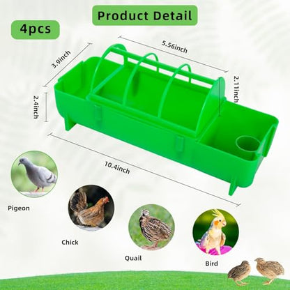 4 Pack 2-in-1 Chicken Feeder and Waterer Kit, Spliceable No Waste Quail Feeder Automatic Waterer, Chick Coop Accessories for Chicken, Ducks, Quail and Pigeons - color: Green