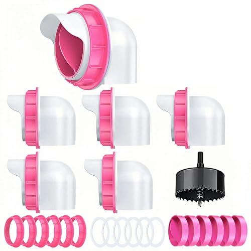 Chicken Feeder Port, 6 Pack Chicken Feeders No Waste with 6 Lids 1 Drill Bit, DIY Automatic Poultry Feeder Cups Kit, Chicken Bucket Feeder for Barrels (Pink) - color: Pink, size: 6 pack