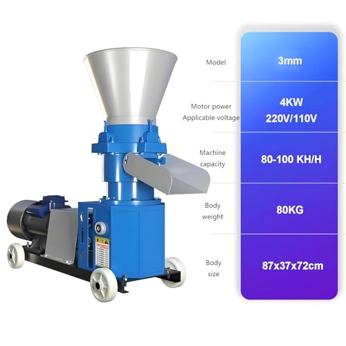 Feed Pellet Machine, Animal Feed Mill Machine, 4KW Copper Motor, 100 kg/h Feed Maker, Feed Pellet Machine, for Cattle, Chicken, Duck, Pig (3mm) - size: 3mm
