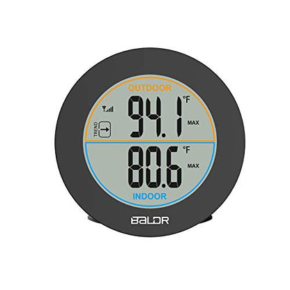 BALDR Wireless Indoor Outdoor Thermometer - 2.5” LCD Display Digital Thermometer for Home - Surface or Wall Thermometers Indoor & Outdoor Weather Station, Wireless Remote Transmitter Included (Black)