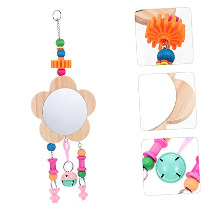 Wooden Chicken Mirror Toy Bells Hanging Mirror for Chicken Coop Fun and Play Promotes Intellectual Development and Healthy Growth Accessories