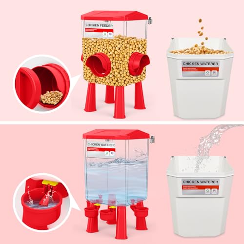 Chicken Feeder and Waterer Set, Chicken Coop Accessories with Hanging Chicken Feeder and Hanging Chicken Waterer Kit No Waste, 3 Gallon/26 Pounds, Red - color: Red, size: 12KG