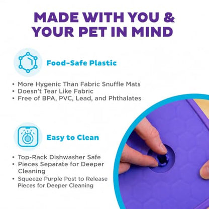 Outward Hound by Nina Ottosson Lick N' Flip Level 1 Dog Puzzle Toy, Durable Plastic Lick Mat & Slow Feeder – Non-Slip Base Beginner Enrichment for Medium Dogs, Holds 1 Cup Wet or Dry Food, 7.4" x 7.4" - color: Lick N' Flip Treat (Purple)