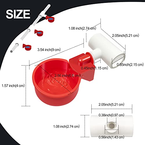 Chicken Waterer 4 Pack,Automatic Chicken Water Cup and 1/2" PVC Tee Fittings,Large Auto-Fill Chicken Waterer Cups,DIY Chicken Water Feeder, Coop Water Dispenser,Poultry Waterer Feeder Kit