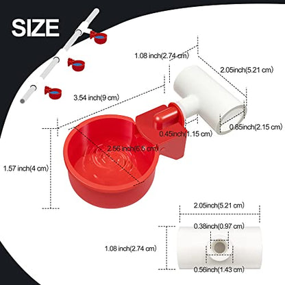 Chicken Waterer 4 Pack,Automatic Chicken Water Cup and 1/2" PVC Tee Fittings,Large Auto-Fill Chicken Waterer Cups,DIY Chicken Water Feeder, Coop Water Dispenser,Poultry Waterer Feeder Kit