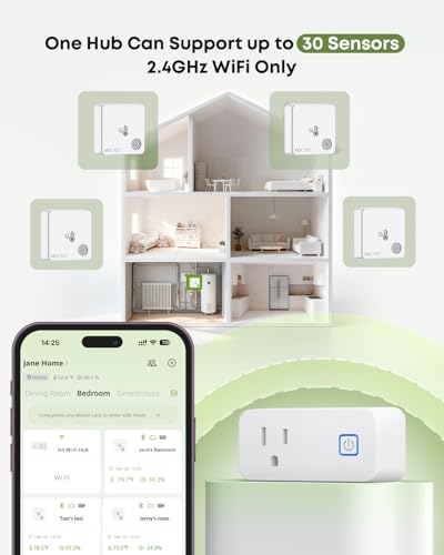 MOCREO WiFi Room Thermometer Hygrometer, Remote App Email Alert, 2 Years Data Export, 2 Years Battery, No Subscription, Wireless Temperature Humidity Sensor for Bedroom, Greenhouse, Basement - style: 1 sensor + H3 hub