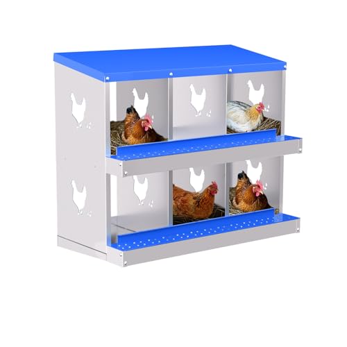 Chicken Nesting Box,6 Compartments Galvanized Steel Metal Chicken Laying Box with Roll Out Egg Collection,Wall Mount Chicken Nesting Boxes,Easy Egg Collection, Hen Roosting Boxes - color: Blue, size: 6 Holes