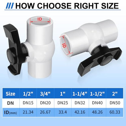 PVC Ball Valve 1-1/2 inch, 2Pack 1.5 inch PVC Shut Off Valve with Double Socket Full Flow Port, Schedule 40 Plastic Control Valve, Using for Commercial、Swimming Pool, Irrigation System - size: 1-1/2 inch
