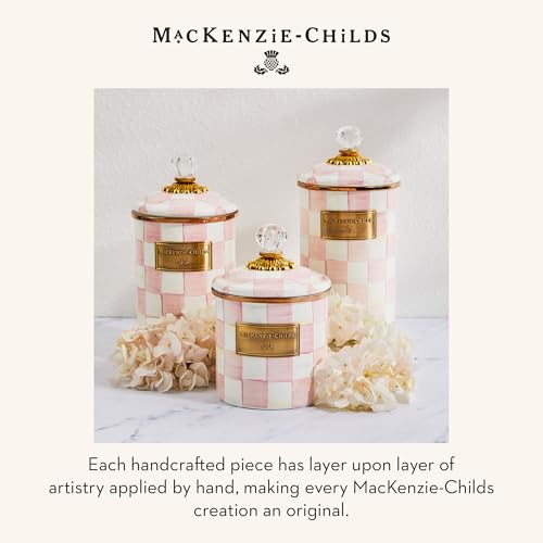 MACKENZIE-CHILDS Enamel Canister, Versatile Kitchen Storage Container for Flour and Sugar, Demi, 24-Ounce Capacity, Pink-and-White Rosy Check - color: Rosy Check