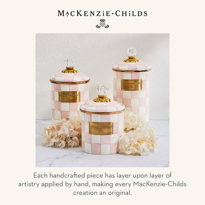MACKENZIE-CHILDS Enamel Canister, Versatile Kitchen Storage Container for Flour and Sugar, Demi, 24-Ounce Capacity, Pink-and-White Rosy Check - color: Rosy Check