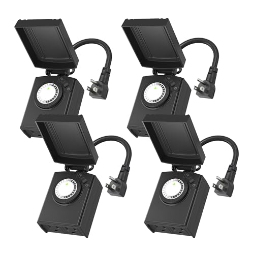BN-LINK 24 Hour Heavy Duty Mechanical Timer, Outdoor Timer Outlet Waterproof with 30 Minutes Intervals, 2 Grounded Outlets for Christmas Lights Pool Pump,15A 1/2HP, ETL Listed（4 Pack） - size: 4-Pack Dial 2 Outlets