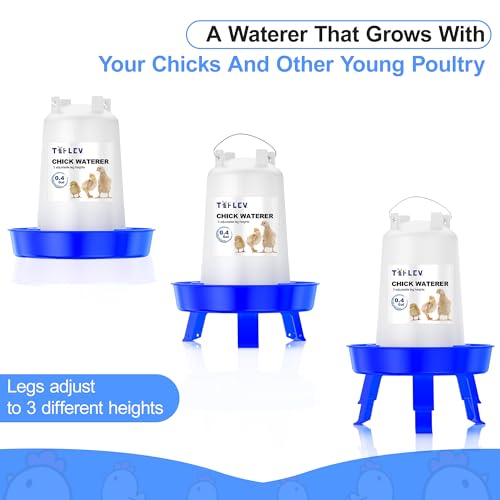 Baby Chick Feeder and Waterer Set with Adjustable Height, Anti-Drown Poultry Waterer for Raising Chicks in Brooder (0.3 Gal Chick Feeder & 0.4 Gal Chick Waterer, Blue)