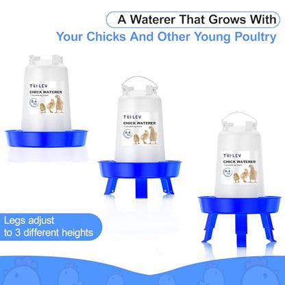 Baby Chick Feeder and Waterer Set with Adjustable Height, Anti-Drown Poultry Waterer for Raising Chicks in Brooder (0.3 Gal Chick Feeder & 0.4 Gal Chick Waterer, Blue)