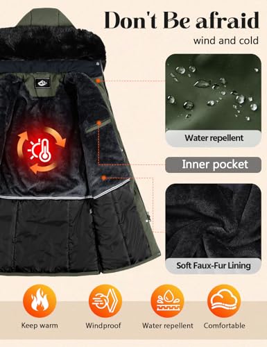 Womens Long Puffer Winter Coats Fleece Jacket Down Parka Warm Overcoat Thicken Quilted Jacket Removable Fur Coat - color: Green, size: Medium