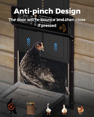 Solar Powered Automatic Chicken Coop Door, LCD Display, Timer & Light Sensor, 20-m Remote Control,Electirc Door,4 Modes, USB Rechargeable Battery, Black - color: Black