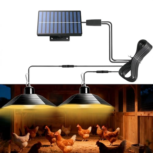 4800mAh Solar Chicken Coop Light with Timer, 3/5/8H Remote, Chicken Coop Accessories, Dual Lamps 58 LED, 3 Brightness Levels, 19.6ft Cords, IP54 Waterproof Light for Sheds Barns Farm Stables