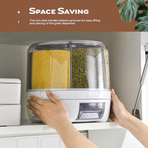 Grain Dispenser, 360° Rotating Storage Container, 6 Grid Food Dispenser with Storage Sealed Lid, Rice Dispenser for Grains, Beans, Rice, Peanut, Barley - size: M-WHITE