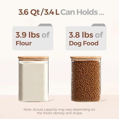 ComSaf 3.6 Qt Glass Food Storage Containers Set of 2, Large Storage Containers with Lids, Square Glass Jars with Lids, for Flour and Sugar, Cereal, Rice, Pasta, Oats, Coffee Beans - color: 3.6Qt-Square-2 Pack