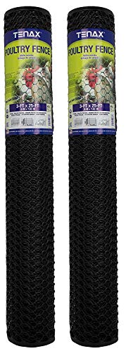 Tenax Poultry Fence - 3 ft x 25 ft Agricultural Fencing, Black, Pack of 2