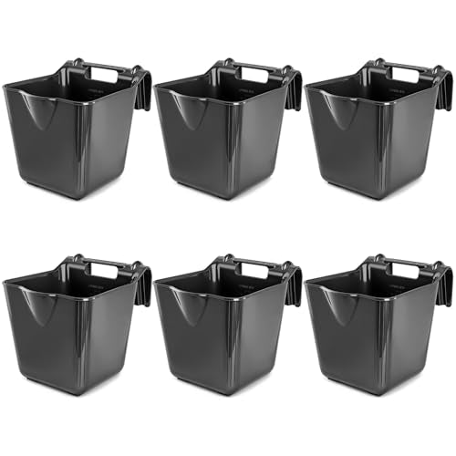 Horse Feed Bucket,15 Quart Plastic Hook Over Horse Feeder for Easy Hanging,Mountable Heavy Duty Livestock Feeders for Horses Sheep Cattle Cows (6)