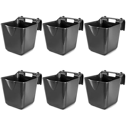 Horse Feed Bucket,15 Quart Plastic Hook Over Horse Feeder for Easy Hanging,Mountable Heavy Duty Livestock Feeders for Horses Sheep Cattle Cows (6)