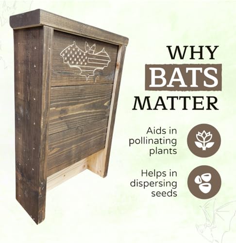 Made in USA- Brown Stained Pine Bat House, Single-Chamber Bat Box, Easy-to-Install Wooden Bat House Kit, Bat Houses for Outdoors, with Weather-Resistant Finish & Mounting Screws - Applewood Outdoor - style: Single Chamber Brown