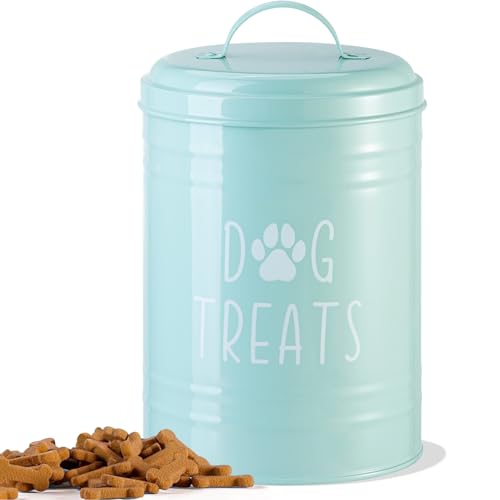 Dog Treat Container Airtight, Dog Treat Jar with Lid - 9x5.5'' Metal Dog Cookie Jar for Farmhouse Kitchen Counter, Green Pet Treat Container, Dog Treat Storage Container for Dogs, Cats - color: Green - Single