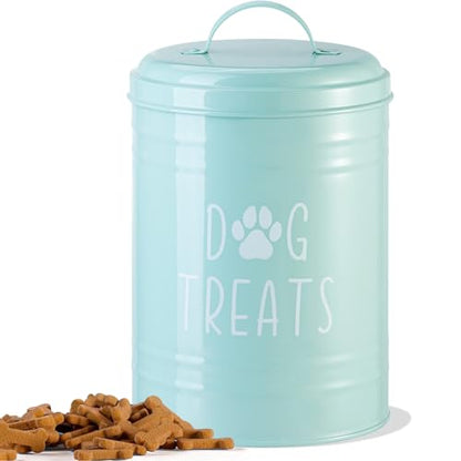 Dog Treat Container Airtight, Dog Treat Jar with Lid - 9x5.5'' Metal Dog Cookie Jar for Farmhouse Kitchen Counter, Green Pet Treat Container, Dog Treat Storage Container for Dogs, Cats - color: Green - Single