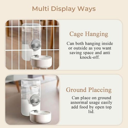 34oz Hanging Gravity Auto-Refill Water Bowl for Small Animal Cage | Visible Water Level, Keeps Floor Space Clear, Secure Cage-Mounted Placement, Detachable for Routine Cleaning - color: Gray
