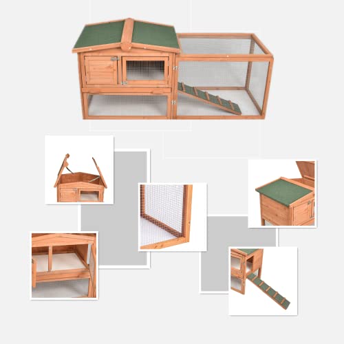 GOJOOASIS 60" Chicken Coop Outdoor Wooden Rabbit Hutch Poultry Cage with Run & Wire Fence for Backyard - size: C