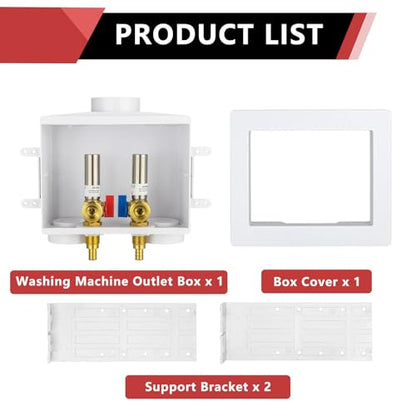 EFIELD Double Drain1/2 Inch PEX Crimp Connection x 3/4 Inch MHT Washing Machine Outlet Box with Stainless Steel Water Hammer Arrestor,(WM046) - size: Crimp Stainless Steel, style: Standard
