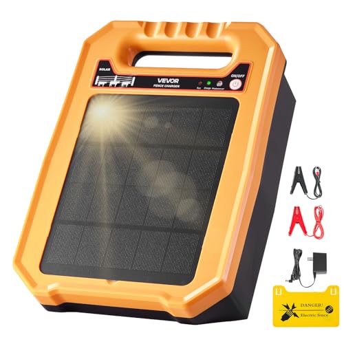 VEVOR Solar Fence Charger, 0.3J 8 kV Solar Powered Fence Charger, Weather-Resistant Electric Fence Energizer Kit, 7 Days Runtime, for Livestock, Poultry, Garden Protection - style: 0.3J