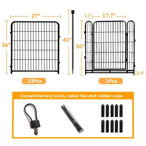 Getlay Garden Fence with Gate 36 in(H)×27 in(L) 14 Panels Total 31 Ft(L), Garden Fences and Borders for Dogs, Animal Barrier Fence, Black Metal Decorative Garden Fencing - size: 36''(H)-14panels-31ft(L)