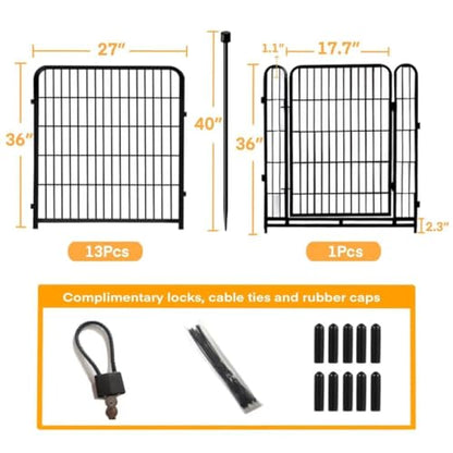 Getlay Garden Fence with Gate 36 in(H)×27 in(L) 14 Panels Total 31 Ft(L), Garden Fences and Borders for Dogs, Animal Barrier Fence, Black Metal Decorative Garden Fencing - size: 36''(H)-14panels-31ft(L)