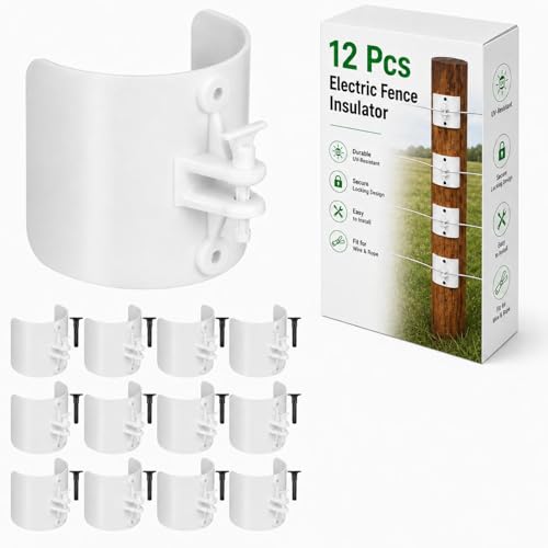Pangda 12 Pcs Electric Fence Insulator Wood Post Electric Fence, Wood Post Nail-On Insulators for Fencing Wire Rope (White) - color: White